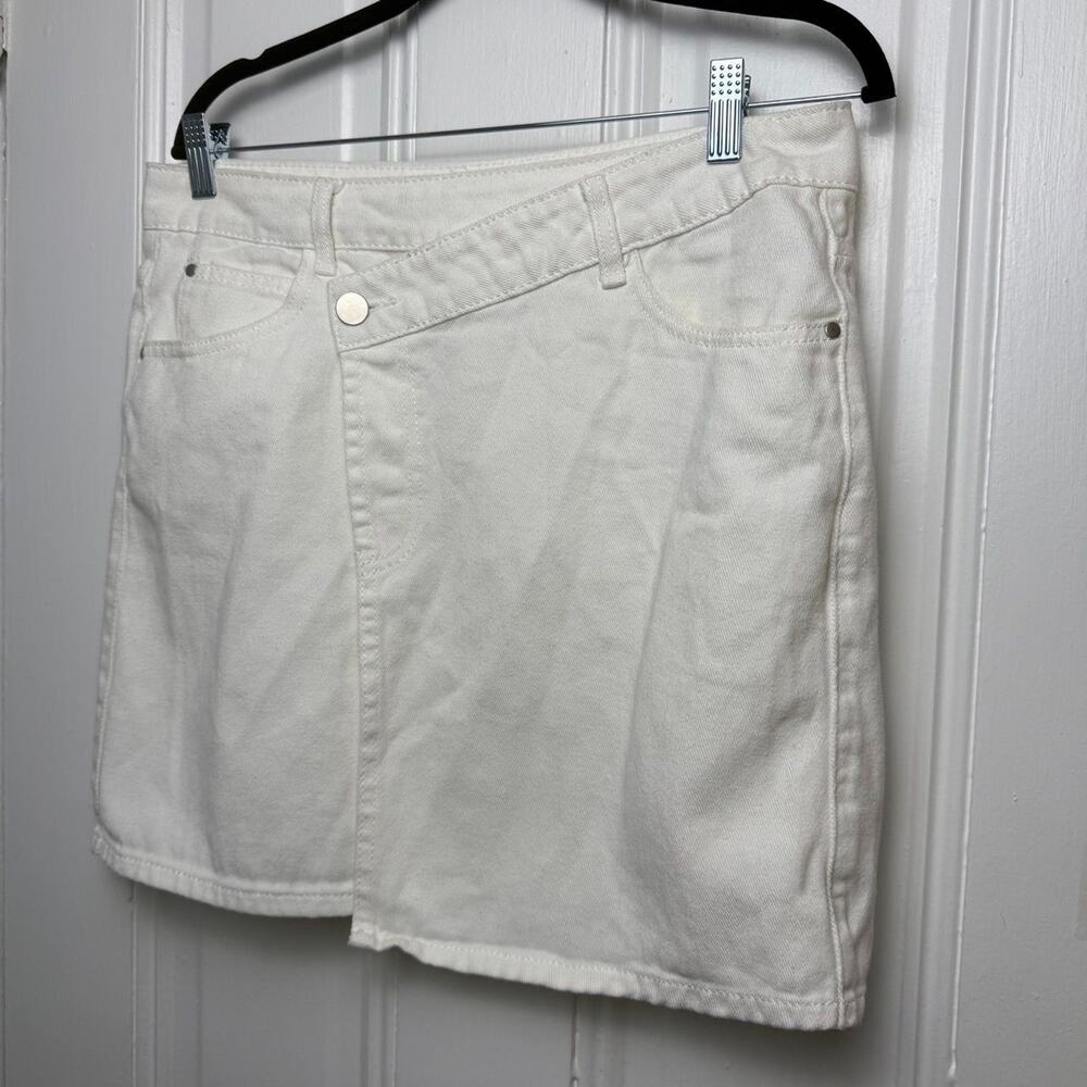 DISSH White Mini Denim Skirt Asymmetrical Zipper Womens Size 10